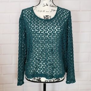 Staring At Stars Green Crochet Knit Top Size M